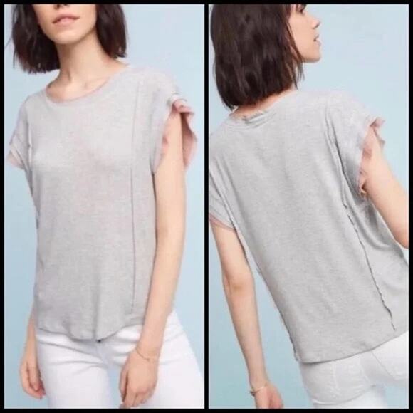 Dolan | Gray Jersey Knit Raw Edge Chiffon Trim Soft Tee - Picture 1 of 8